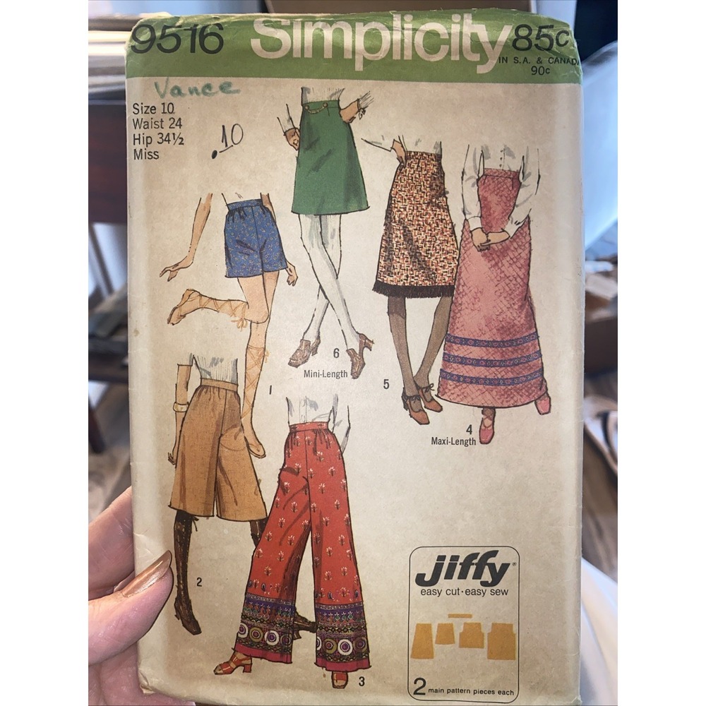 Vtg 1971 Simplicity 9516 Misses Size 10 Skirt & Pants Pattern - Cut But Complete